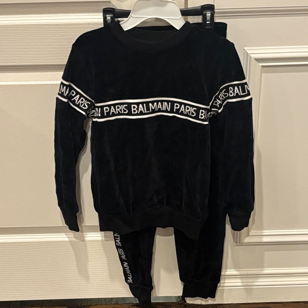 Balmain Kids Black Velour Sweatsuit